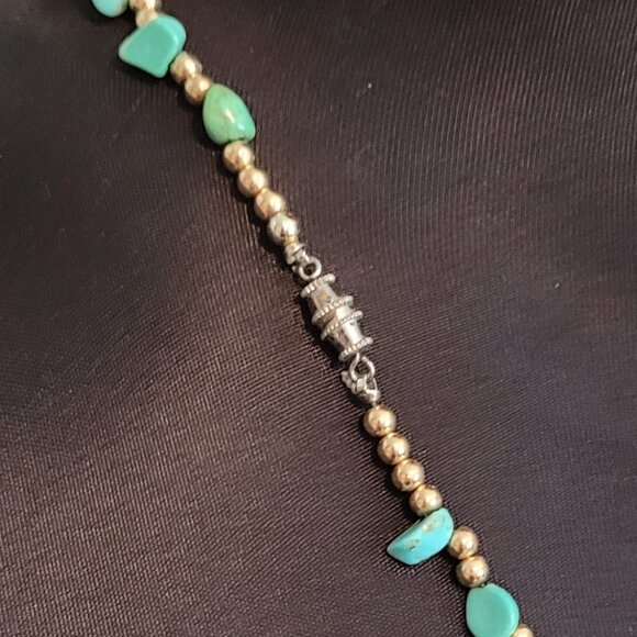One of a kind Vntg Handcrafted Hand Tumbled Natural Turquoise and gold Necklace - Picture 4 of 4